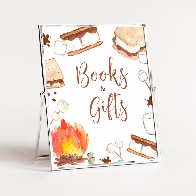 S'mores Camping Baby Shower Books and Gifts Poster (Smore Fun Baby Shower Books and Gifts Sign)