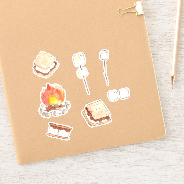 Smores camping birthday party stickers (Notebook)