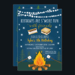 S'mores Camping Campfire Bonfire Birthday Invitation<br><div class="desc">This adorable invitation features our hand drawn s'mores and campfire illustrations with glowing stars and string lights.</div>