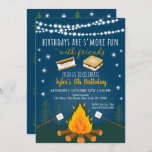 S'mores Camping Campfire Bonfire Birthday Invitation<br><div class="desc">This adorable invitation features our hand drawn s'mores and campfire illustrations with glowing stars and string lights.</div>