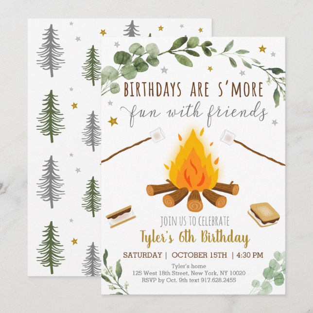 S'mores Camping Campfire Bonfire Birthday Invitation (Front/Back)