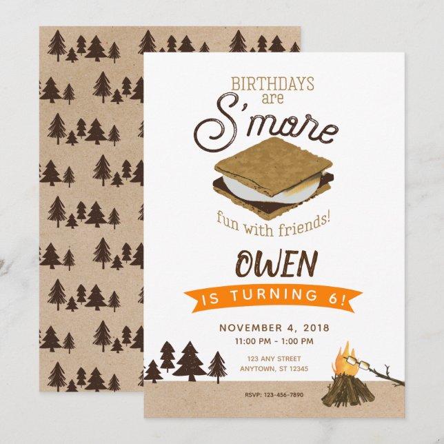 S'mores Camping Fun with Friends Birthday Invitation (Front/Back)