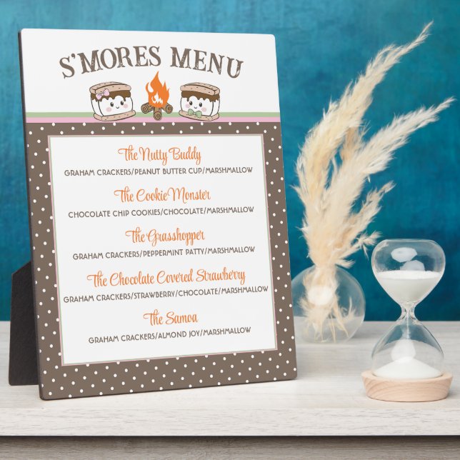 S'Mores gender reveal baby shower bonfire menu Plaque (Side)