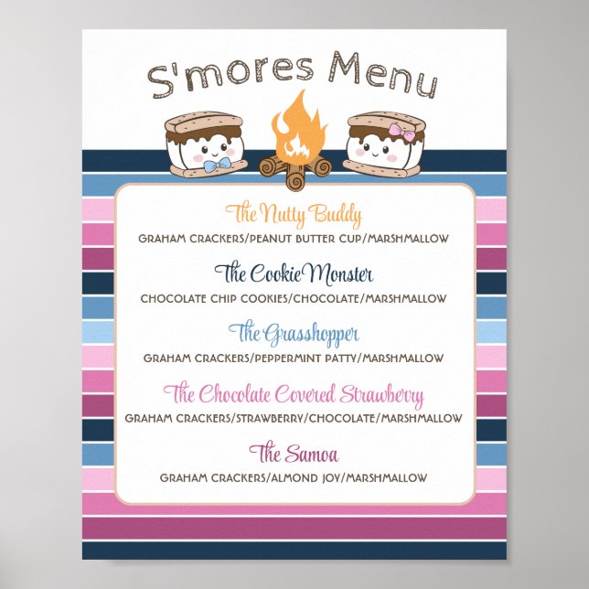 S'Mores gender reveal party editable menu Poster (Front)