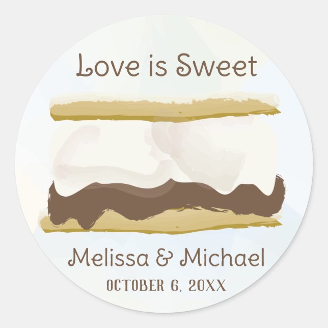 Smores Love Is Sweet Wedding Classic Round Sticker (Front)