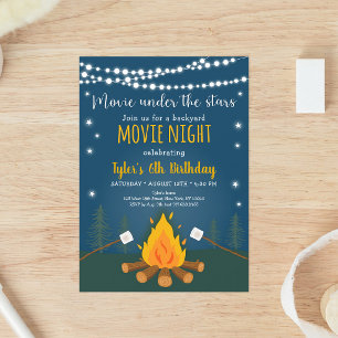 S'mores Movie Night Under Stars Birthday Invitation