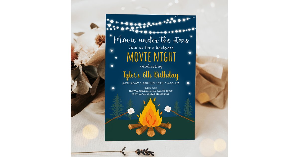 S'mores Movie Night Under The Stars Birthday Invitation | Zazzle