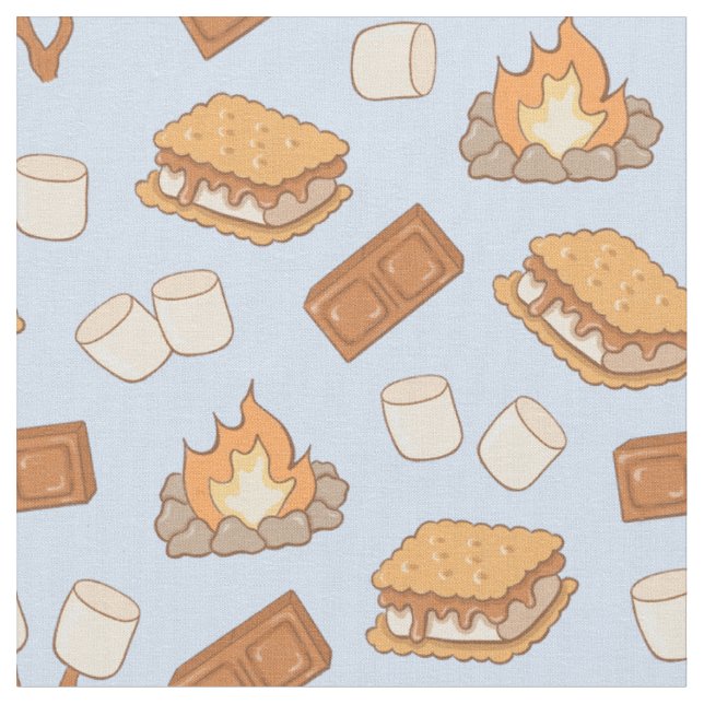 S'mores Vintage Camping Marshmallow Bonfire Camp Fabric (Close Up)