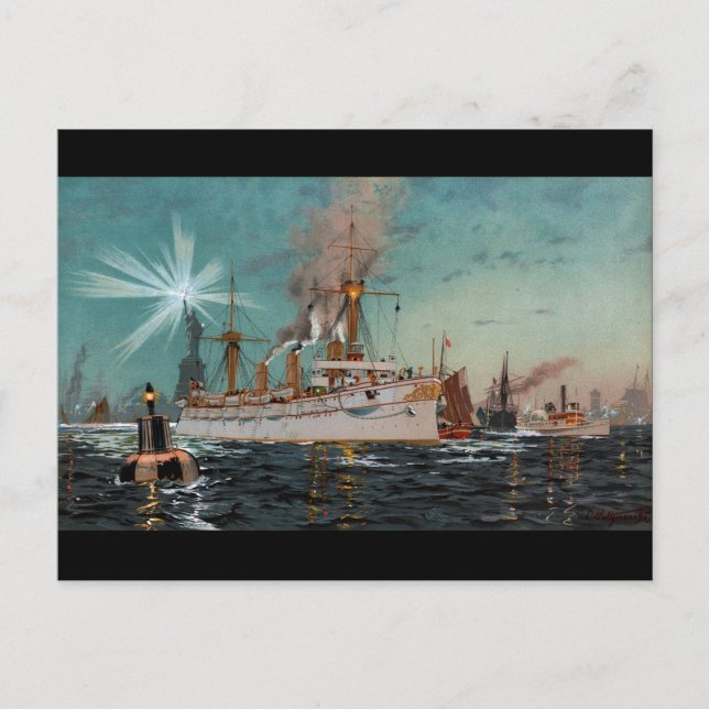 SMS Kaiserin Augusta leaving New York by Saltzmann Postcard (Front)