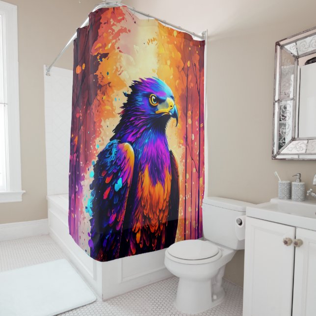 Smudge Art Hawk Forest Shower Curtain (In Situ)