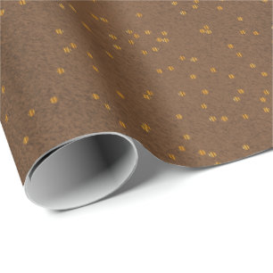 Smudge Brown with Gold Confetti Dots Wrapping Paper