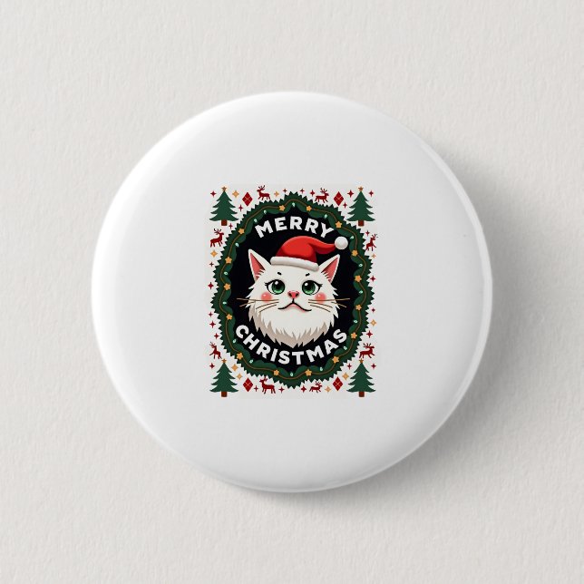 Smudge Cat Ugly Christmas Sweater  (1) 6 Cm Round Badge (Front)