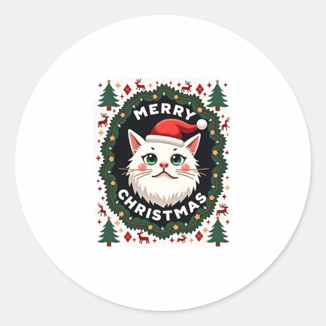 Smudge Cat Ugly Christmas Sweater  (1) Classic Round Sticker (Front)