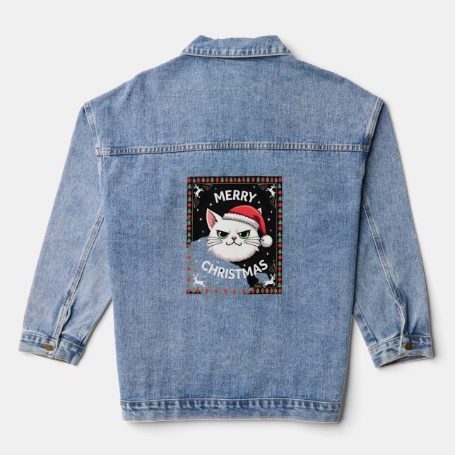 Smudge Cat Ugly Christmas Sweater  (1) Denim Jacket (Back)