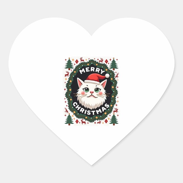 Smudge Cat Ugly Christmas Sweater  (1) Heart Sticker (Front)