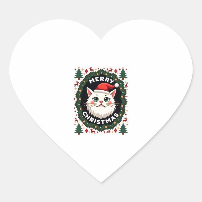 Smudge Cat Ugly Christmas Sweater  (1) Heart Sticker (Front)
