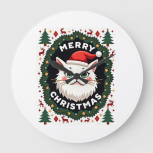Smudge Cat Ugly Christmas Sweater (1) Large Clock