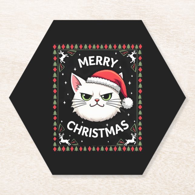 Smudge Cat Ugly Christmas Sweater  (1) Paper Coaster (Front)