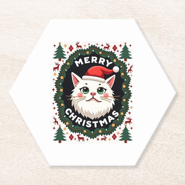 Smudge Cat Ugly Christmas Sweater  (1) Paper Coaster (Front)