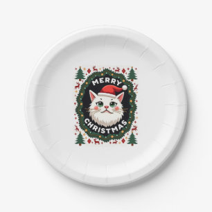 Smudge Cat Ugly Christmas Sweater  (1) Paper Plate