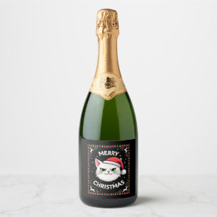 Smudge Cat Ugly Christmas Sweater (1) Sparkling Wine Label