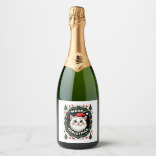Smudge Cat Ugly Christmas Sweater  (1) Sparkling Wine Label