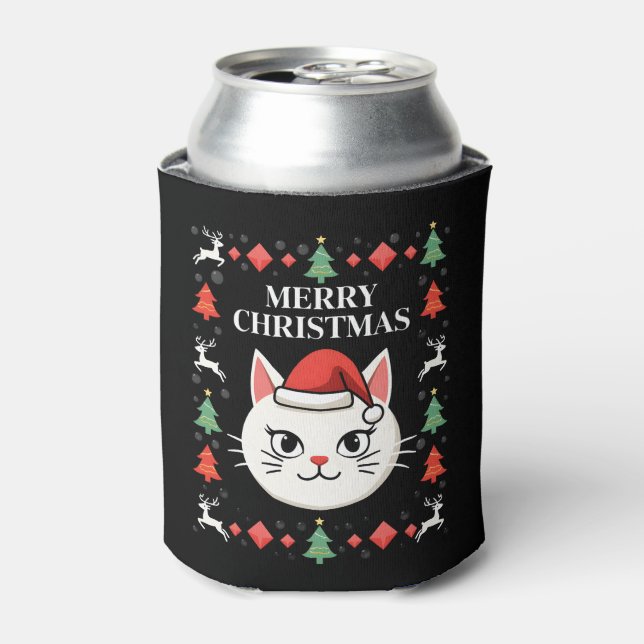 Smudge Cat Ugly Christmas Sweater  (2) Can Cooler (Can Front)