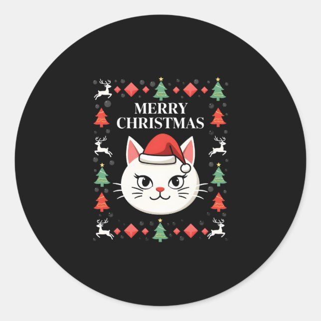 Smudge Cat Ugly Christmas Sweater  (2) Classic Round Sticker (Front)