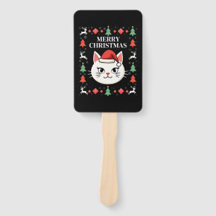 Smudge Cat Ugly Christmas Sweater (2) Hand Fan