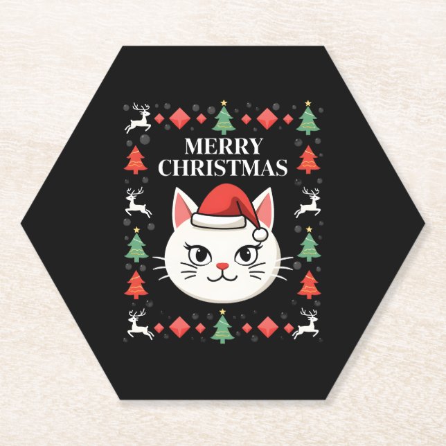 Smudge Cat Ugly Christmas Sweater  (2) Paper Coaster (Front)