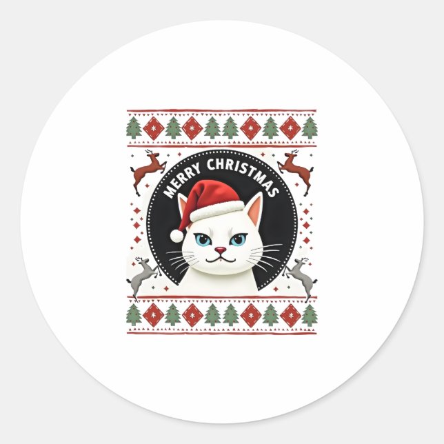Smudge Cat Ugly Christmas Sweater  (3) Classic Round Sticker (Front)