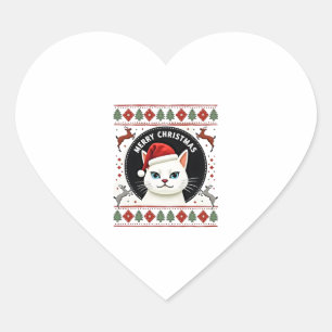 Smudge Cat Ugly Christmas Sweater  (3) Heart Sticker