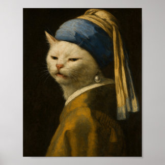 Smudge Cat with Pearl Earring - Vermeer Meme Art Poster