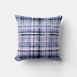 Smudgy Modern Purple Plaid Cushion