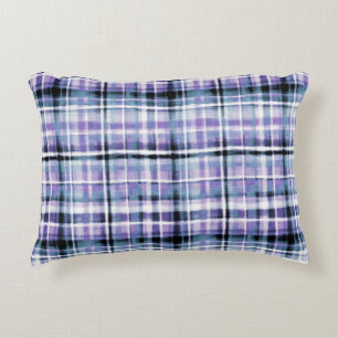 Smudgy Modern Purple Plaid Decorative Cushion