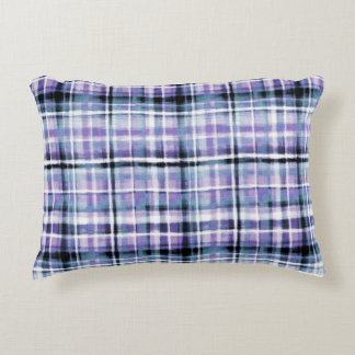 Smudgy Modern Purple Plaid Decorative Cushion