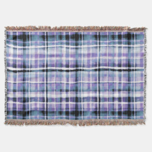 Smudgy Modern Purple Plaid Throw Blanket