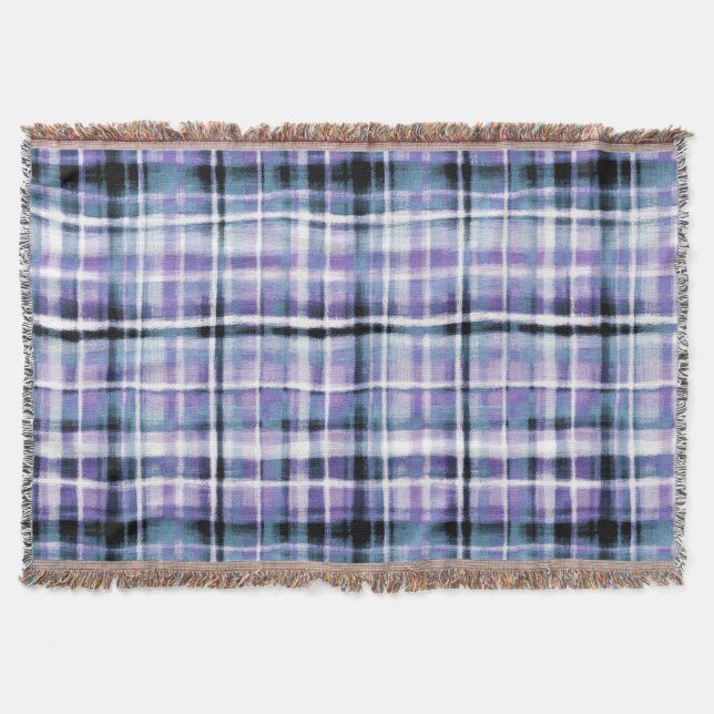 Smudgy Modern Purple Plaid Throw Blanket (Front)
