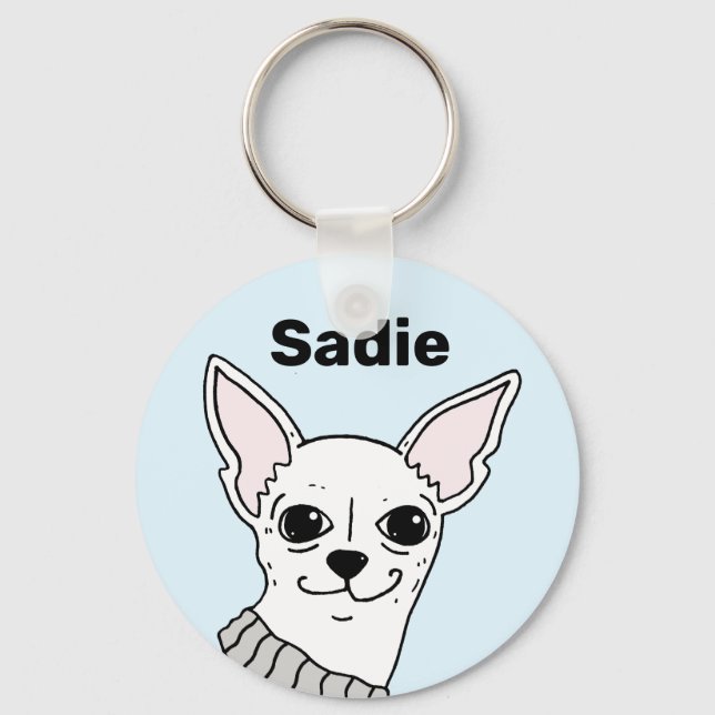 Smug Chihuahua Doodle Personalised Keychain (Front)