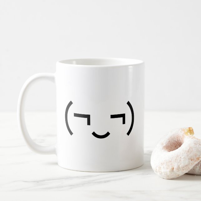 Smug Emoticon (¬‿¬) Japanese Kaomoji Coffee Mug (With Donut)