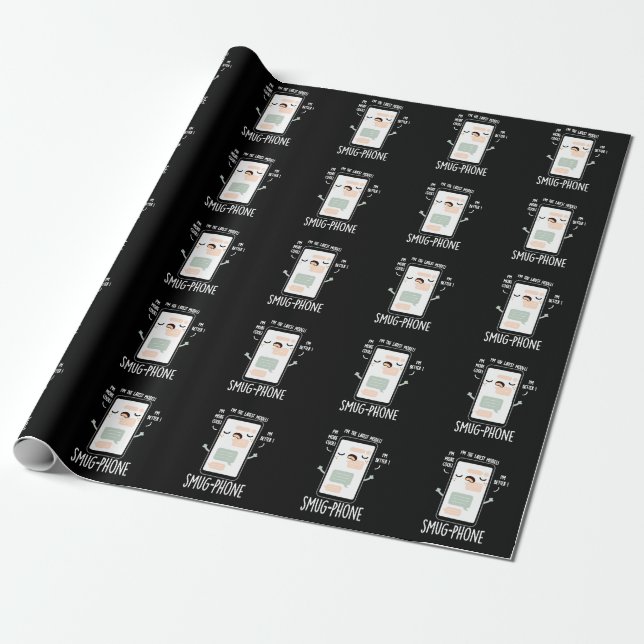 Smug Phone Funny Cellphone Pun Dark BG Wrapping Paper (Unrolled)
