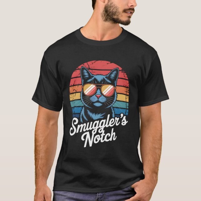 Smugglers’ Notch Retro Ski Resort Cat T-Shirt (Front)