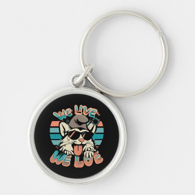 Smurf Cat - We Live We Love  Key Ring (Front)