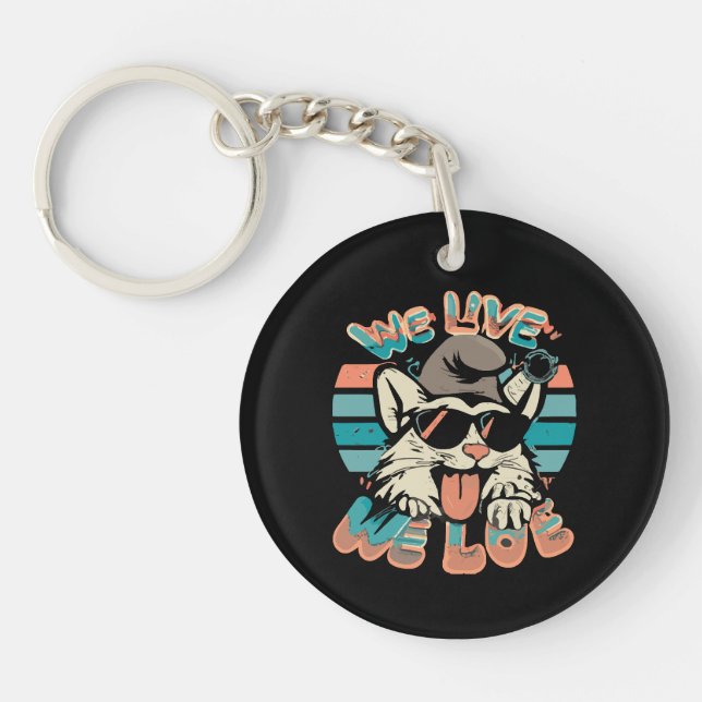Smurf Cat - We Live We Love  Key Ring (Front)