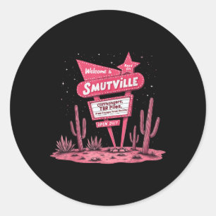 Smutville Funny Book Lover Retro Sign Reading Grap Classic Round Sticker