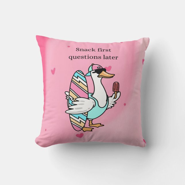 Snack First, Questions Later Pillow | Cool Duck wi (Front)