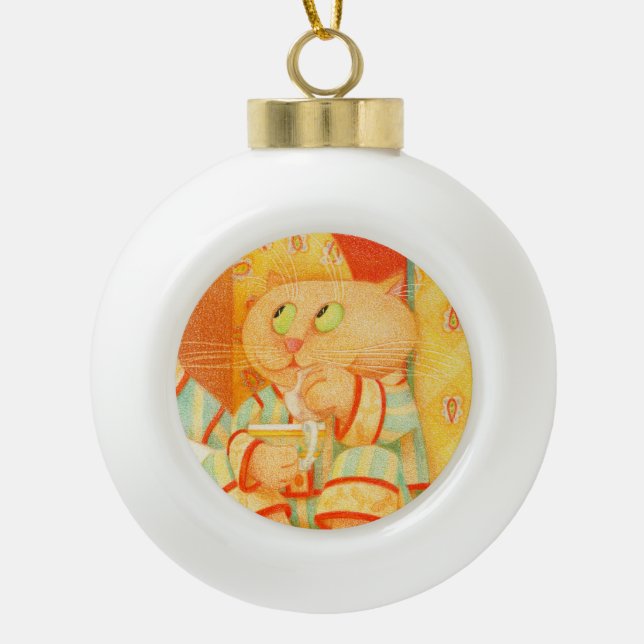 SNACK KITTY Ceramic Ball Ornament (Front)