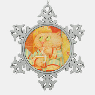 SNACK KITTY Pewter Snowflake Ornament