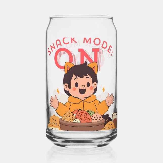 Snack Mode: ON – Cute Cartoon Character with Snack Can Glass (Front)