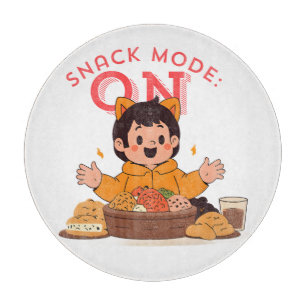 Snack Mode: ON – Cute Cartoon Character with Snack Cutting Board